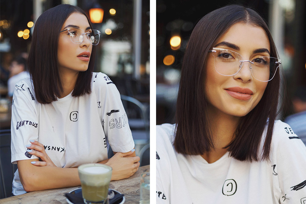 Unisex wayfarer rimless Max Mara prescription glasses.
